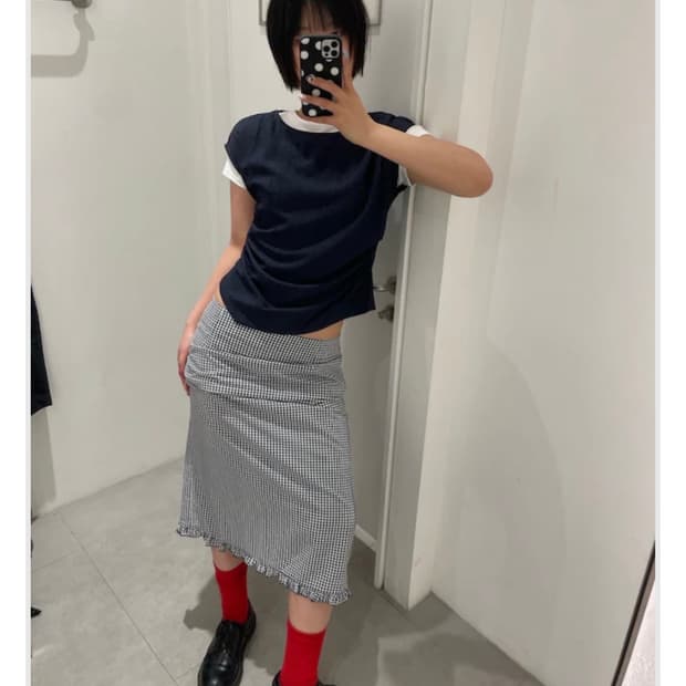 에잇세컨즈 보트넥 슬림 블라우스 네이비