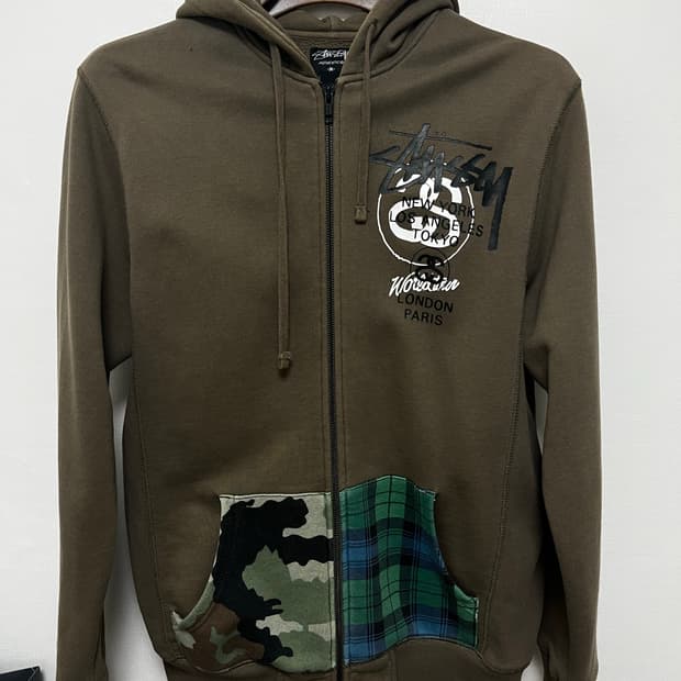빈티지 스투시 월드투어 카모 체크 후드