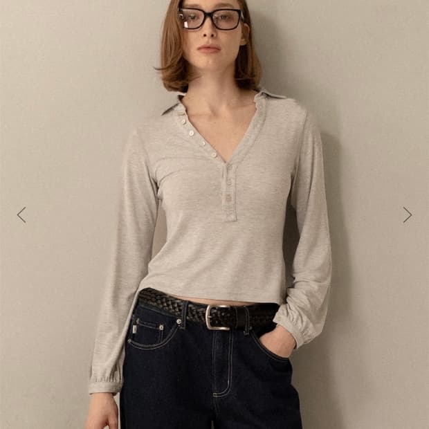 글로니 G GENTLE HENLEY TOP (MELANGE GRAY)