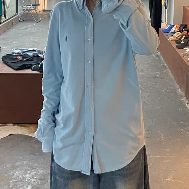 폴로랄프로렌 포니로고 메쉬 연블루 셔츠 H2740