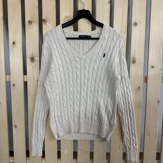 (S) 폴로 랄프로렌 크림 케이블 브이넥 니트