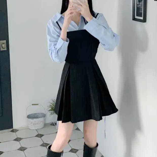 (새상품)뷔스티에 원피스 + 셔츠 세트