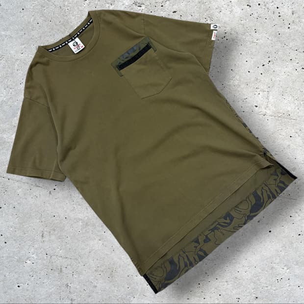 [L] AAPE 에이프 스카치 카키색 패턴 반팔 티셔츠 D950