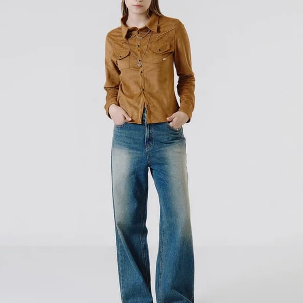 슬로우레코드하우스 스웨이드 셔츠 카멜 L사이즈