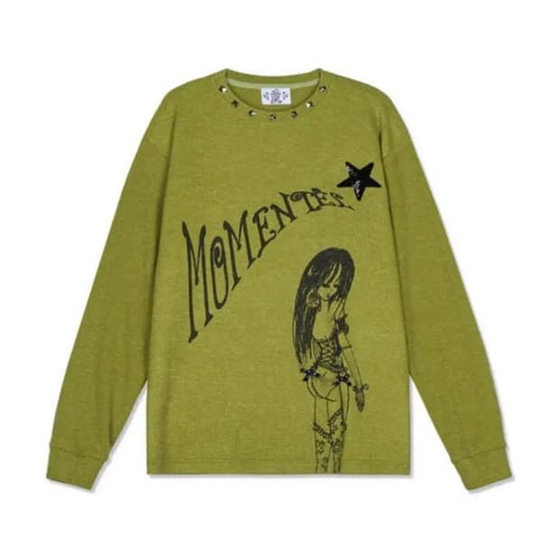 모멘텔 Studded MOMENTEL Girl Knit Olive