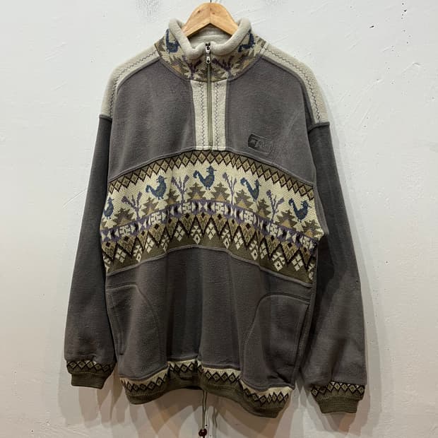 Mc Ross 에스닉 빈티지 반집업 풀오버 후리스