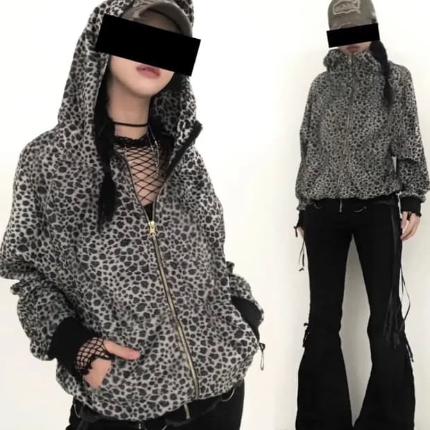 도요샛 빈티지 호피 레오파드 후드집업 판매 양도