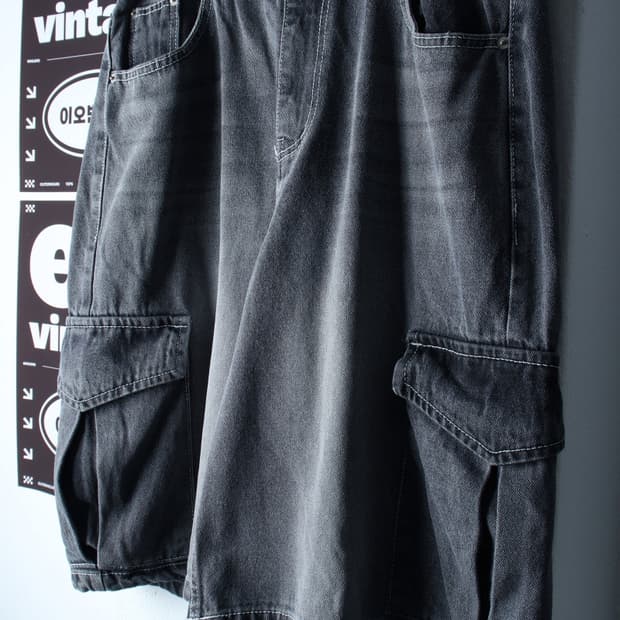 (M-XL) 에비던스 반바지 팬츠 버뮤다 카고 데님 흑청-P10517