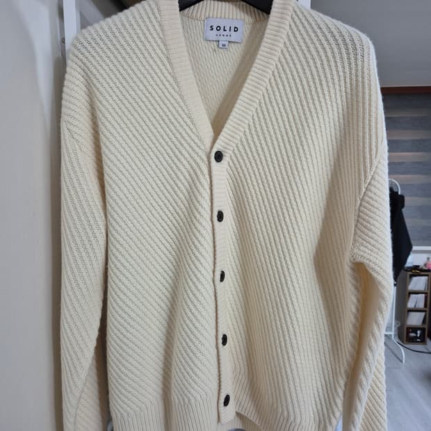 솔리드옴므 울 사선 가디건 50 아이보리