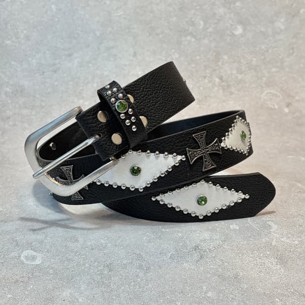Oribell 에스닉 다이아 크로스 스터드y2k 웨스턴 가죽 벨트