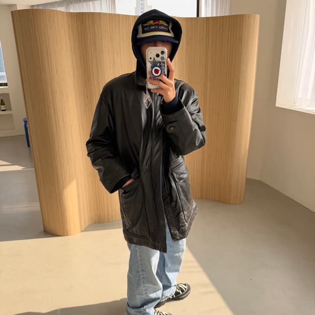 Vtg leather car coat