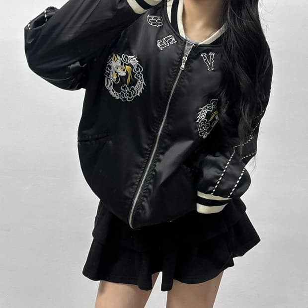 빈티지 자수 스카잔 윈드브레이커 자켓(L)