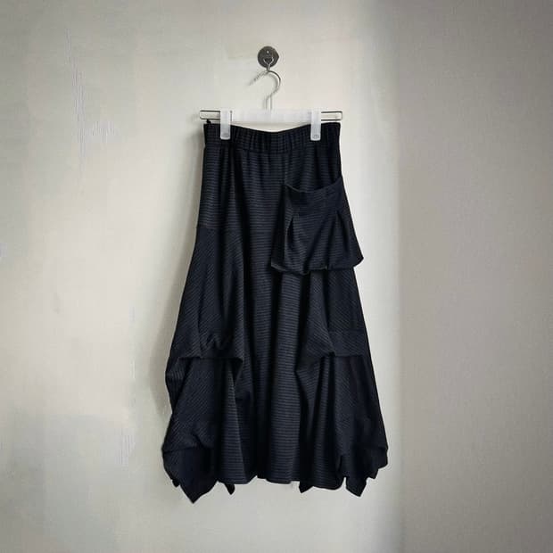 스트라이프 포켓 셔링 언발 아카이브 레이어드  롱스커트 치마 y2k 갸루