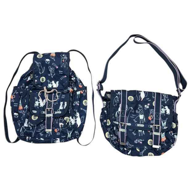레스포삭 Y2K 동물패턴 포켓 복조리 백팩 크로스백 세트