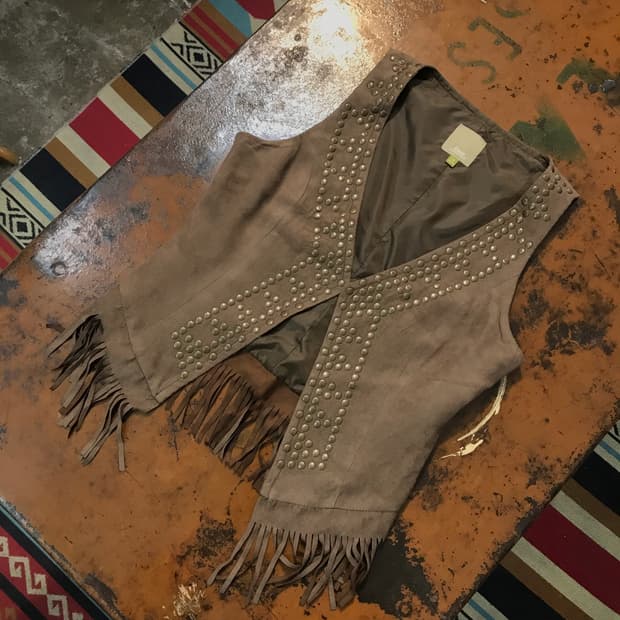 VTG 빈티지 폴리 스웨이드 브라운 프린지 베스트 자켓 여성 44 55