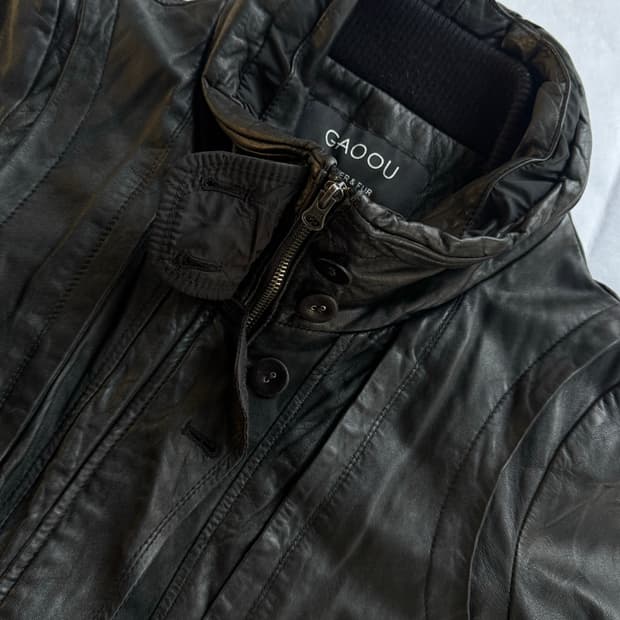 sheepskin high-neck leather jacket
