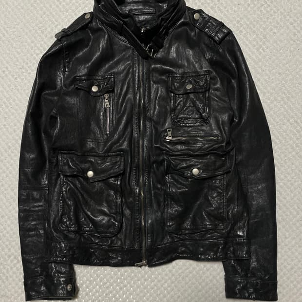 웨스턴 무드 2WAY 램스킨 양가죽 절개 포켓 레더 자켓