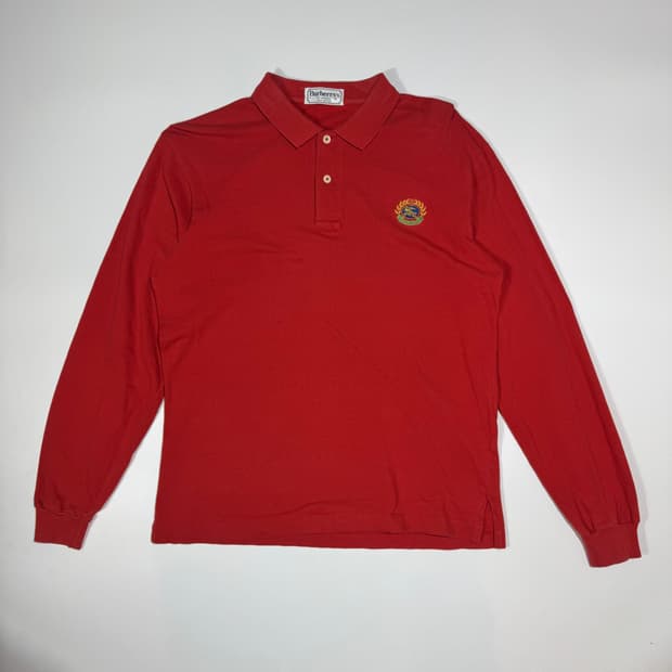 버버리 90's 크레스트 로고 레드 긴팔 카라티