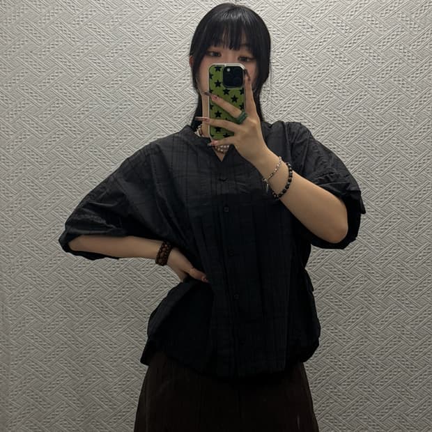 캐주얼 러블리 리본 셔링 아방핏 블라우스 반팔티 K0278