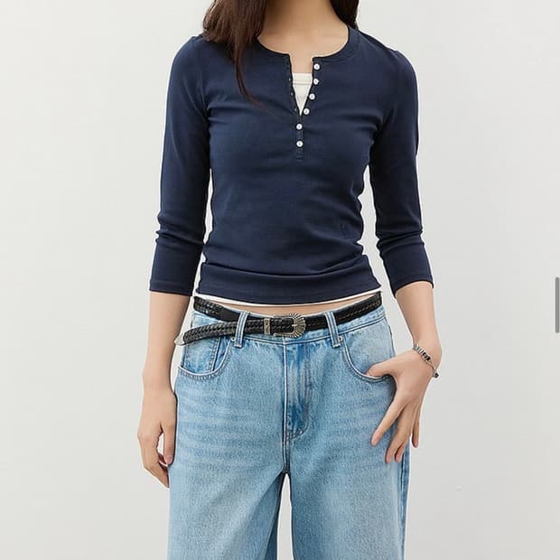 씨티브리즈 헨리넥 긴팔 티셔츠 네이비 S