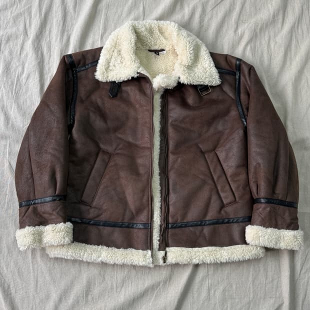 H&M 브라운 하이넥 무스탕 M