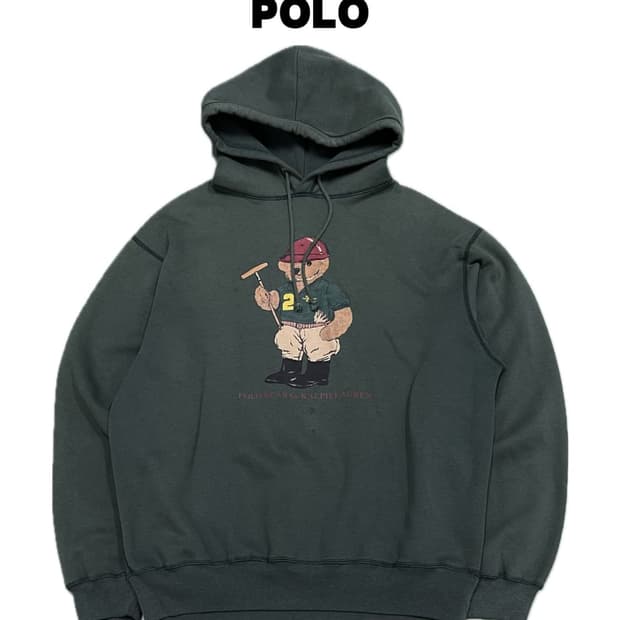 (M) 폴로 랄프로렌 90s 폴로베어 후드 티 그린