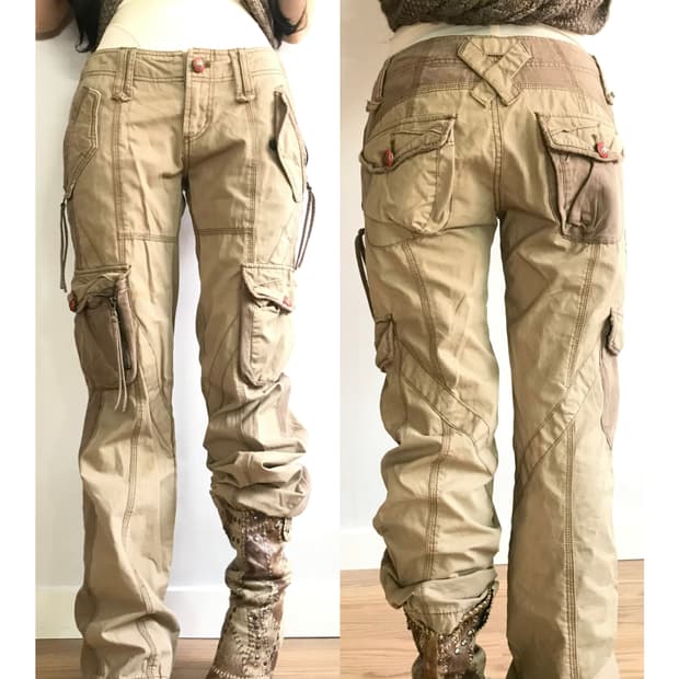 Ask beige multi pocket slim pants
