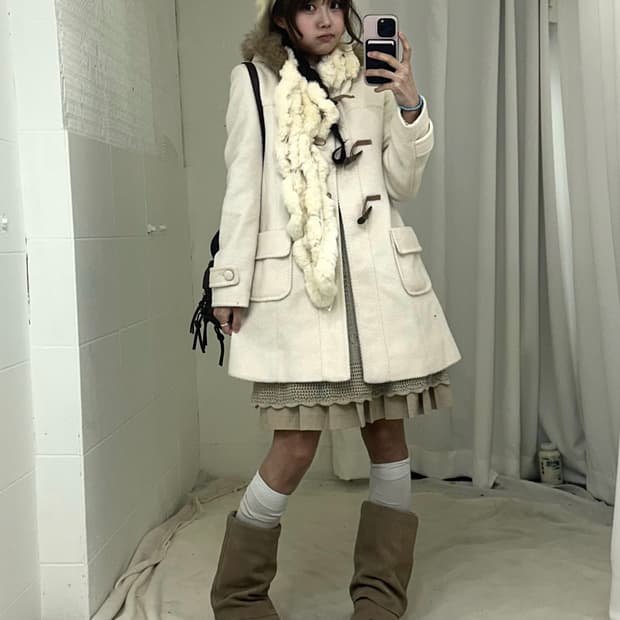 아이보리 모리걸 하구미 떡볶이 코트 코디세트