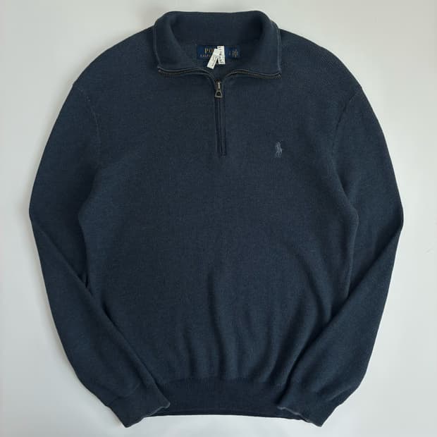 Polo  폴로 랄프로렌 자수 피마코튼 다크네이비 반집업 니트 