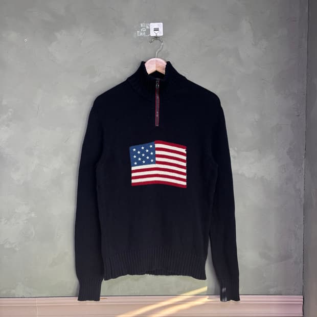 폴로 랄프로렌 성조기 니트 반집업 네이비