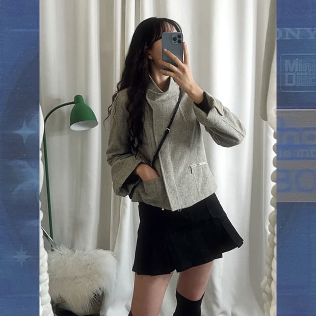 연그레이 울 숏 코트