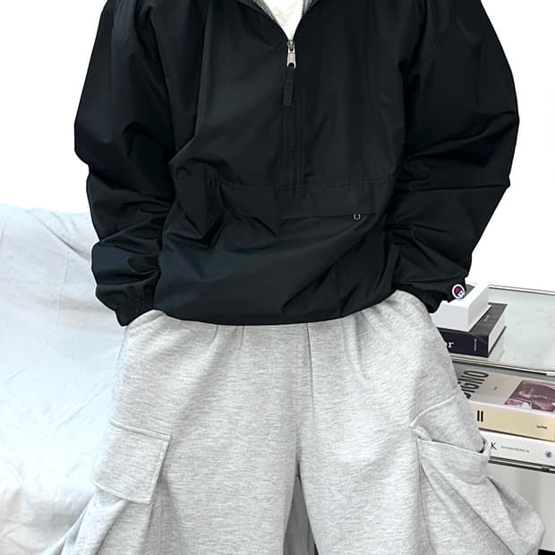 챔피온 블랙 스몰로고 아노락 L