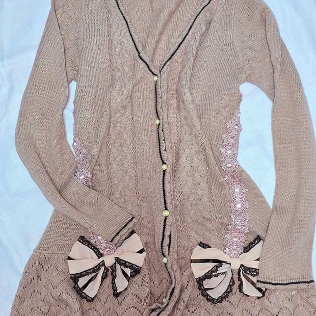 엑시즈팜 뮤트핑크 리본 가디건