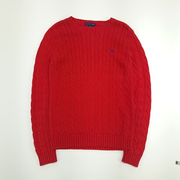 CN745W M 폴로 랄프로렌 레드 라운드 케이블 긴팔 니트 스웨터