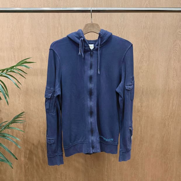 디젤 후드 집업 워싱 소매 카고 포켓 지퍼 디테일 레귤러핏 네이비