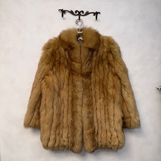 Beige brown fox fur coat jacket 