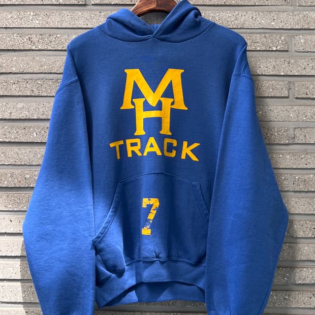 [M]Russell USA 러셀 MH TRACK 프린팅 블루 후드 티셔츠