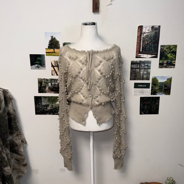 Light gray waffle pop loose crop 가디건