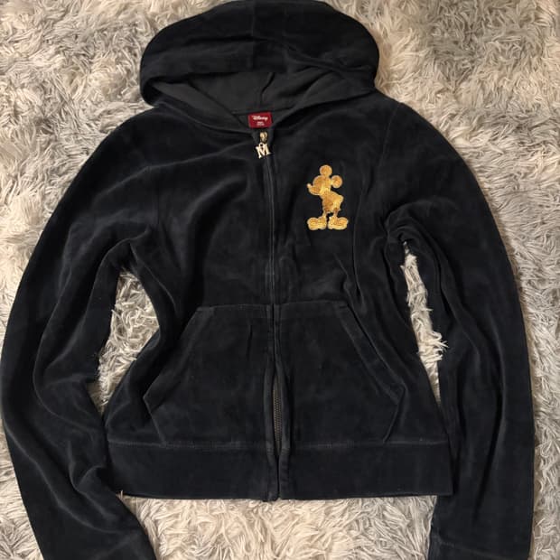 disney 미키마우스 금장 스팽클 갸루 벨벳집업 