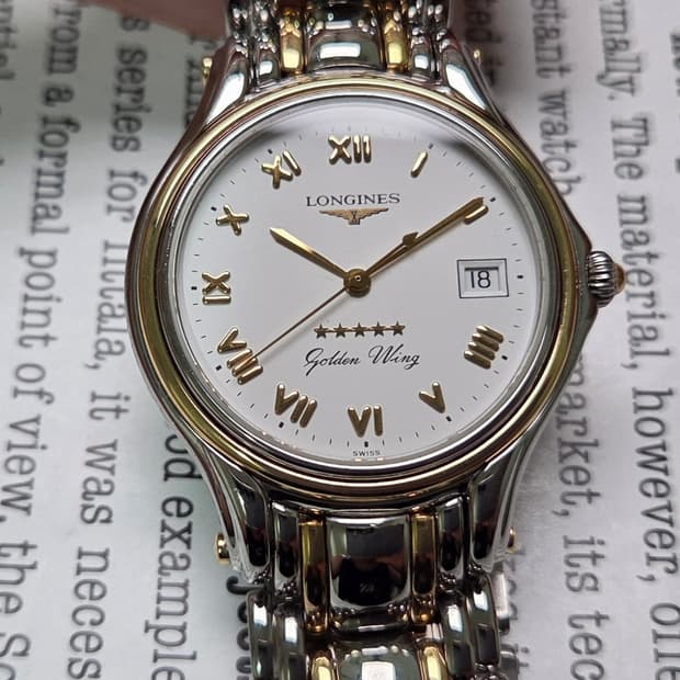 레어] 빈티지 론진 골든윙 파이브스타 화이트로만 골드콤비 브레이슬릿 ve