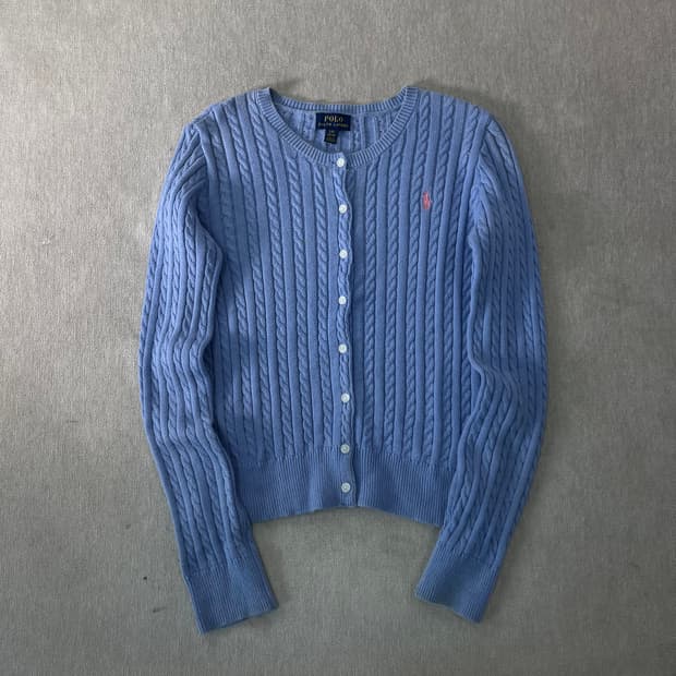 W 95 폴로랄프로렌 스카이블루 꽈배기 가디건