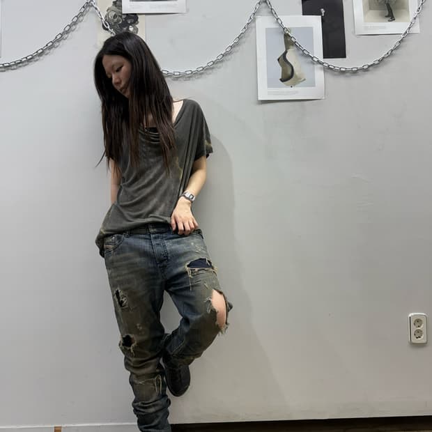 디젤 그런지 데미지 디테일 데님진