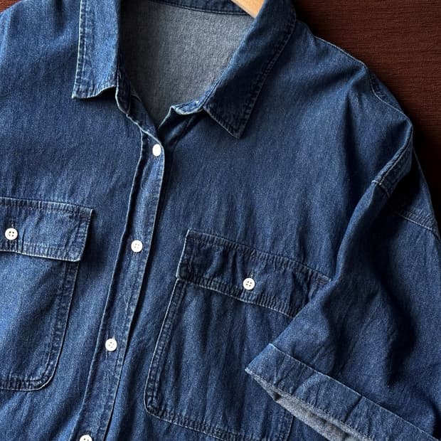 Cotton denim H/S big work shirt