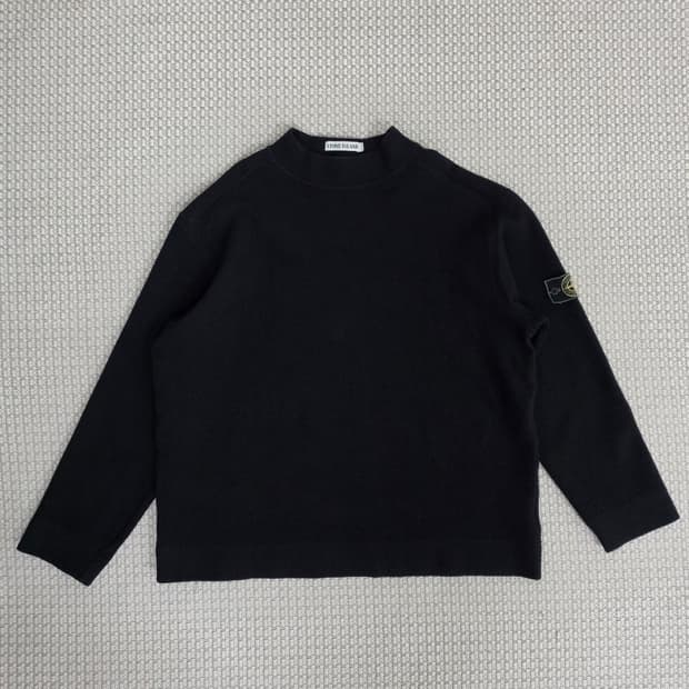 99AW 스톤 아일랜드 그린 엣지 블랙 오버사이즈 울 혼방 니트