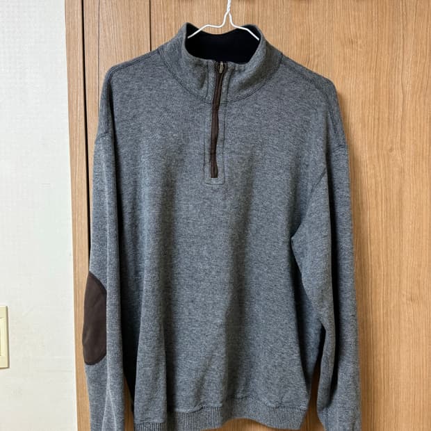 엘보 패치 반집업 니트