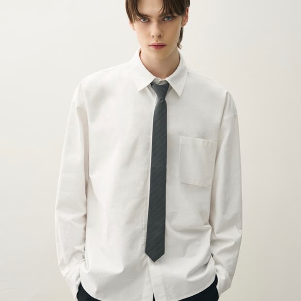 (새상품)(XL)[패션플래닛X드로우핏] 워시드 크롭 옥스퍼드 셔츠