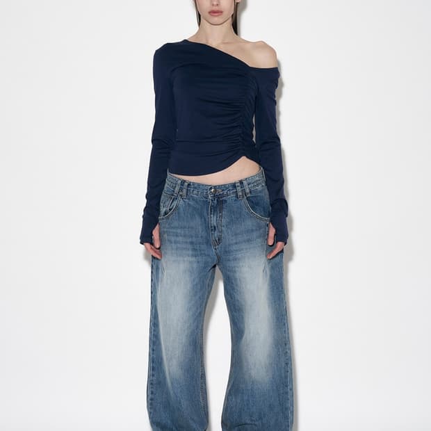 플리즈노팔로우25DamagedWashingWideDenim와이드데님팬츠