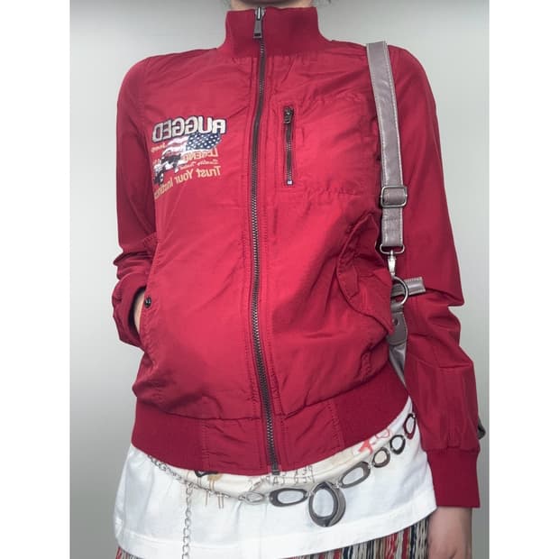 빈티지 레드 유틸리티 워크웨어 집업 자켓 y2k