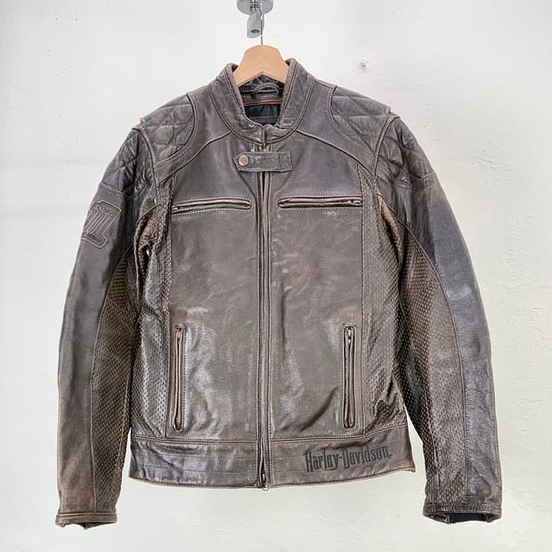 할리 데이비슨 브라운 라이딩 기어 버팔로 레더 자켓