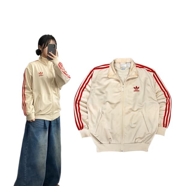 *레전드* 아디다스 80s - 90s 파이어버드 아이보리 레드 트랙탑 져